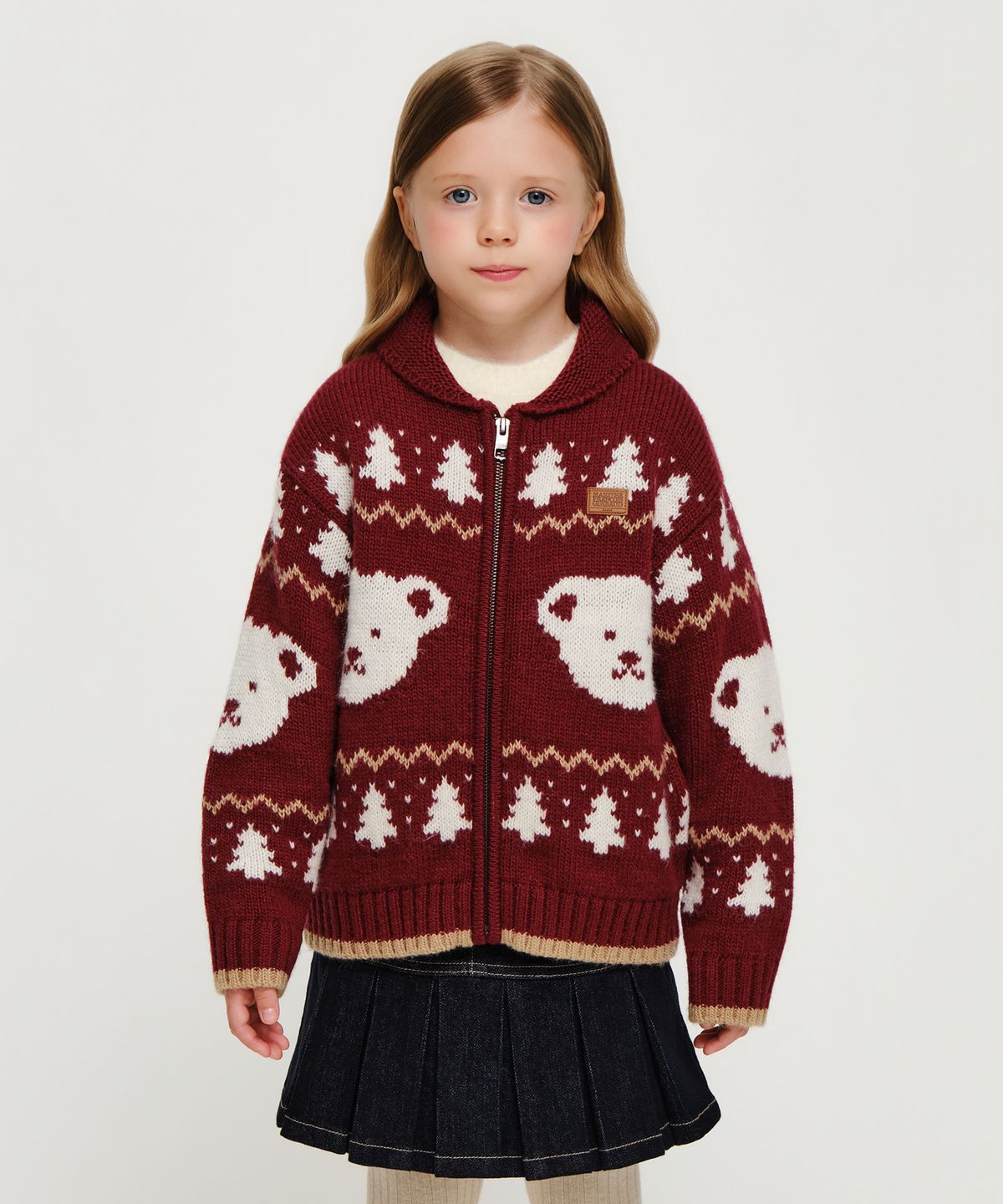 마리떼 키즈(MARITHÉ KIDS) KIDS NORDIC KNIT ZIP-UP CARDIGAN burgundy