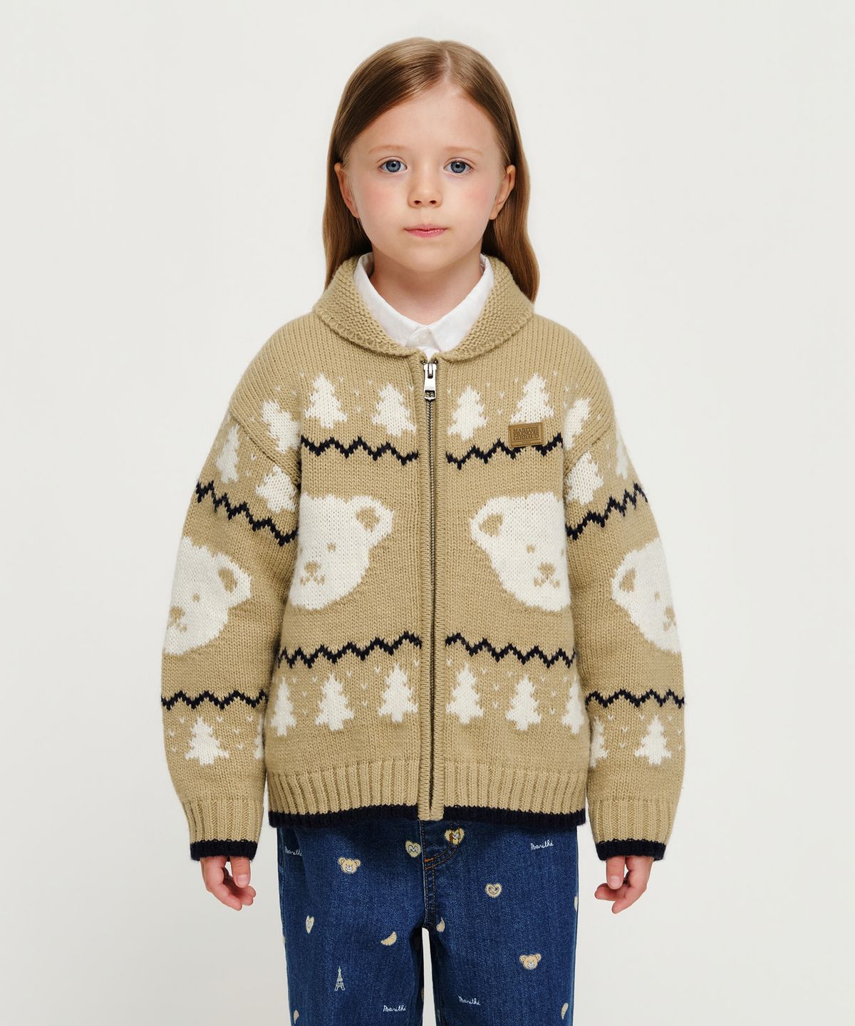 마리떼 키즈(MARITHÉ KIDS) KIDS NORDIC KNIT ZIP-UP CARDIGAN beige