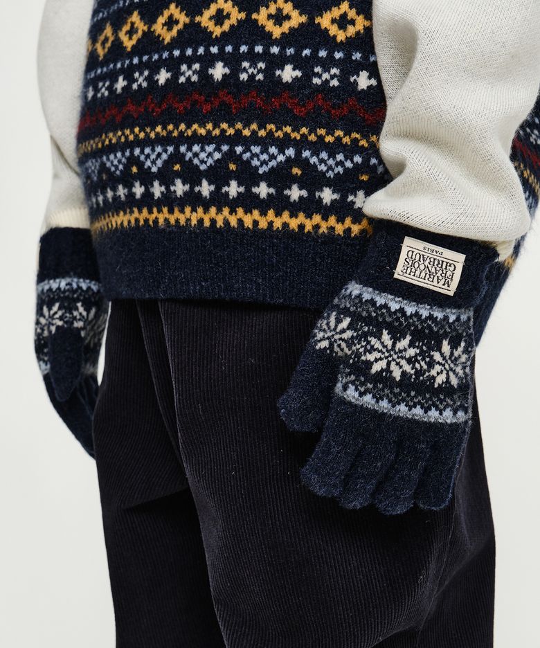 KIDS NORDIC PATTERN KNIT GLOVE navy