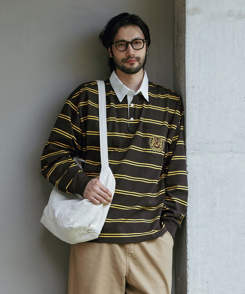 실드 카라 스트라이프 럭비티 브라운