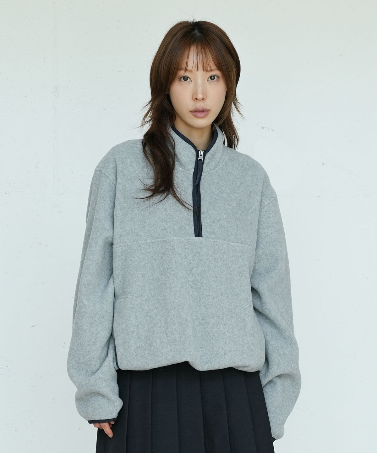 유니온블루 우먼(UNIONBLUE WOMAN) ANGLER FLEECE HALF-ZIP [MELANGE GRAY]