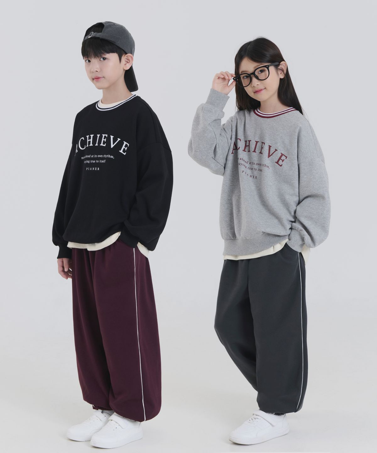 피아네르 키즈(PIANER KIDS) [SET] 어치브 맨투맨&파이핑 조거 팬츠 셋업