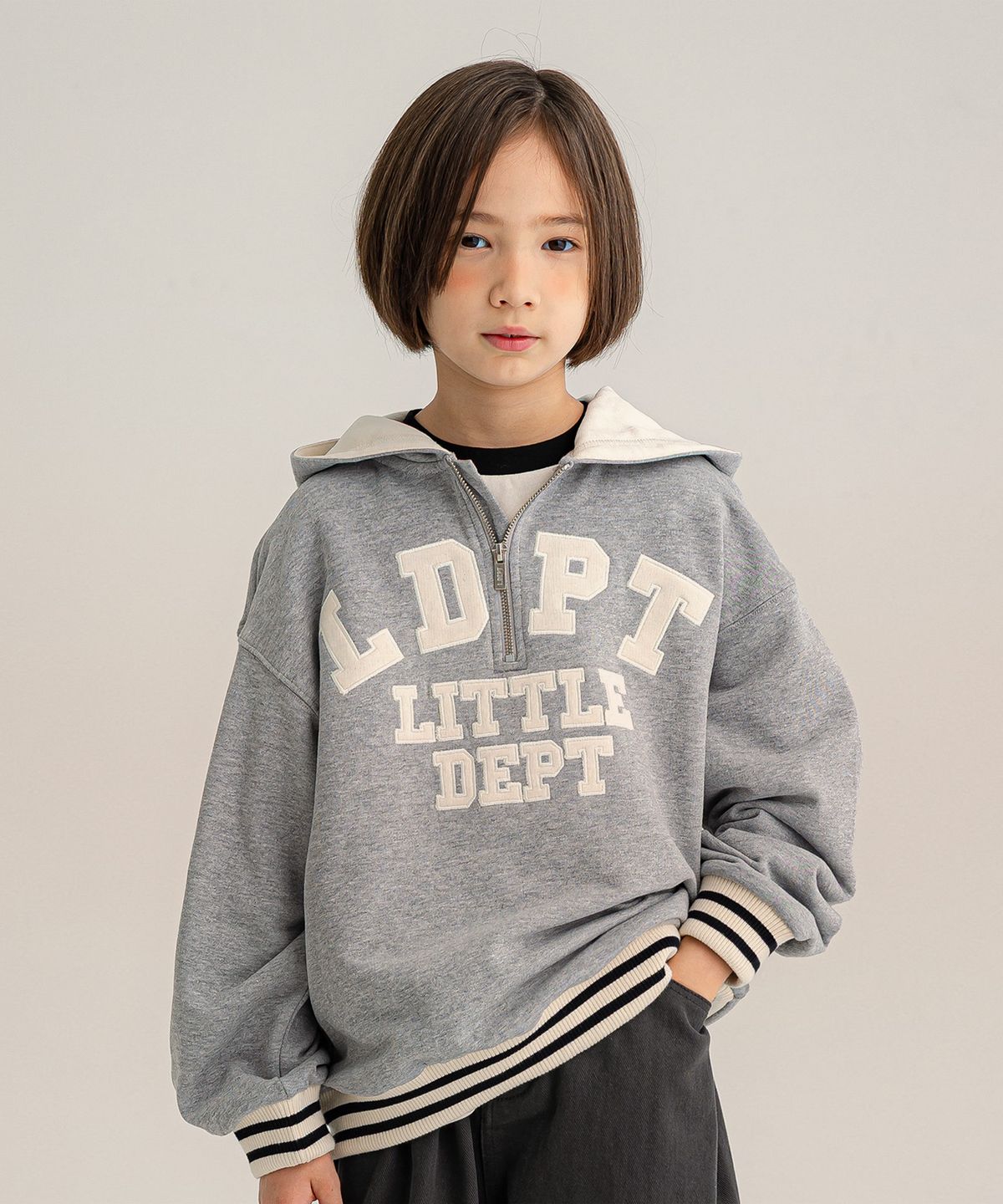 리틀뎁(LITTLE DEPT) 풀오버 후드 티셔츠 Grey