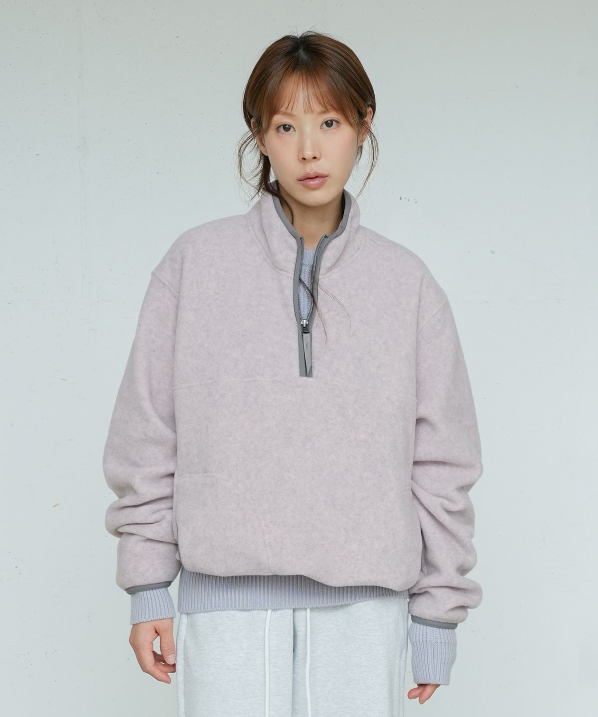 유니온블루 우먼(UNIONBLUE WOMAN) ANGLER FLEECE HALF-ZIP [MELANGE PINK]