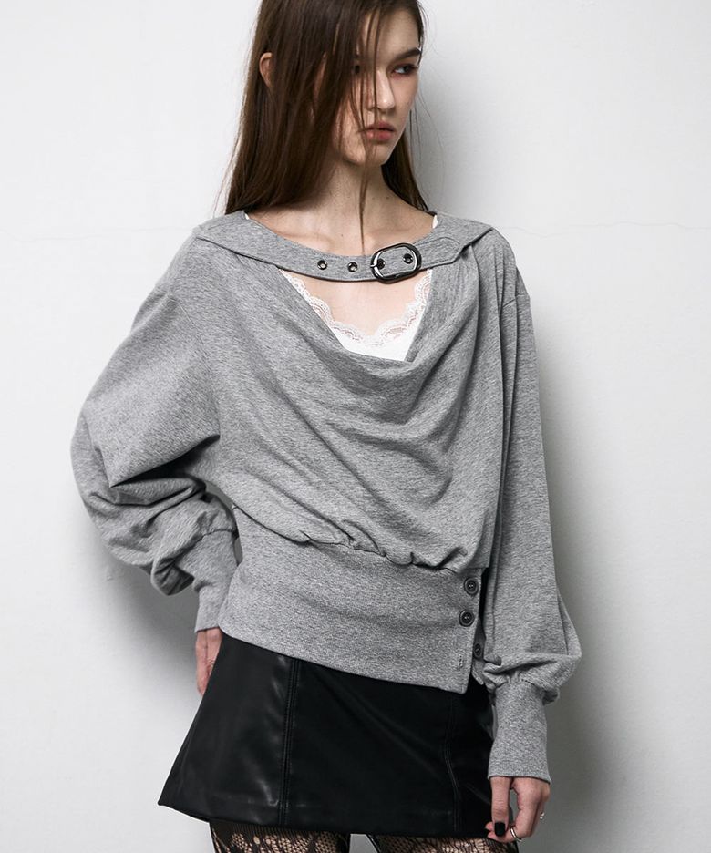 Belted Cowl Sweatshirt (MELANGE GREY)