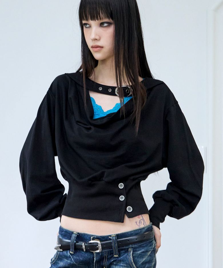Belted Cowl Sweatshirt (BLACK)