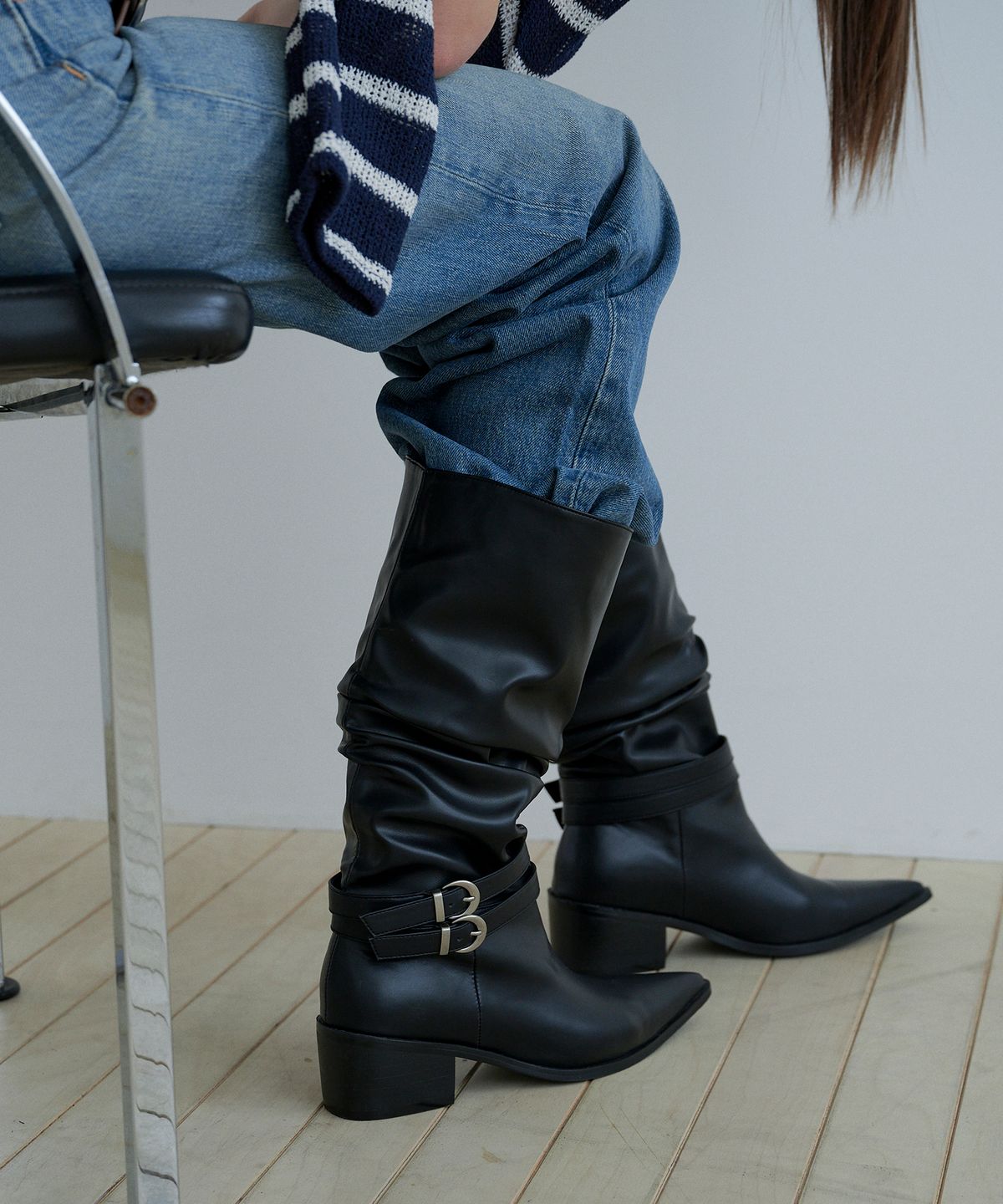메티에(METIER) me542 Slouch dubble buckle  long boots 슬라우치 더블 버클 부츠 6cm