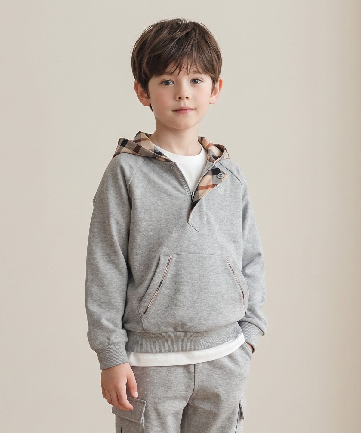 닥스키즈(DAKS KIDS) 하우스체크 패딩후드 기모 티셔츠 (멜란지그레이) DVTS6D703M_MG