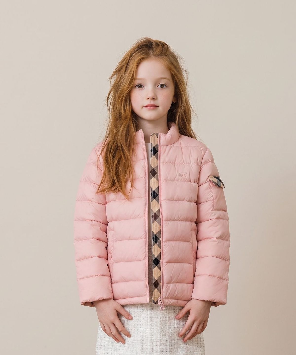 닥스키즈(DAKS KIDS) 하우스체크 배색 경량패딩 (핑크) DVJU6D702M_PK