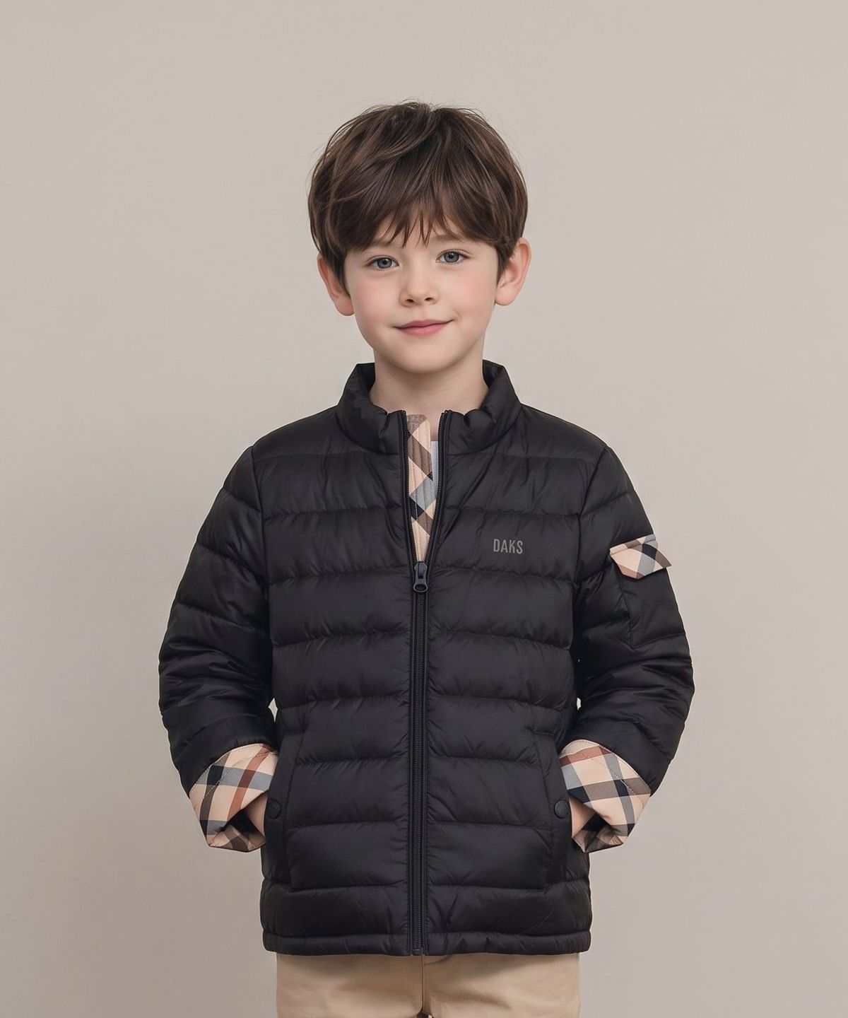 닥스키즈(DAKS KIDS) 하우스체크 배색 경량패딩 (블랙) DVJU6D702M_BK