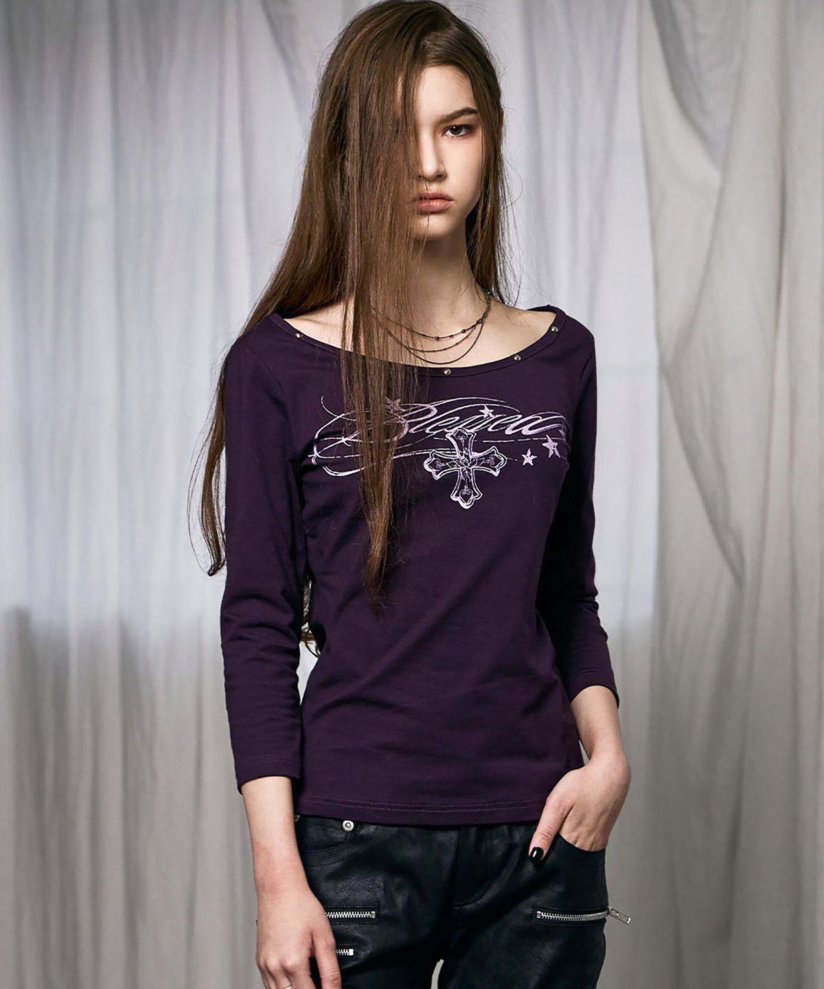 낫노잉(NOTKNOWING) Stud Capri Top (PURPLE)