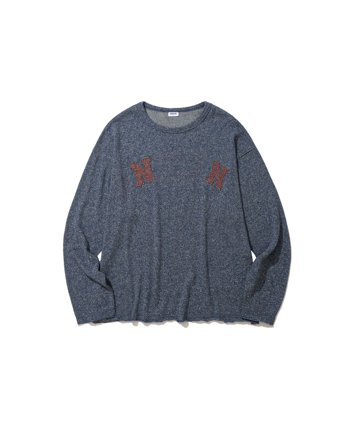 앵글런(ANGLAN) Nep Yarn Appliqué Long-Sleeve - Blue