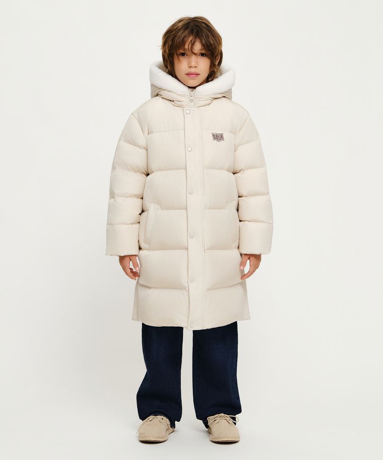 KIDS HOODED LONG DOWN JACKET light beige