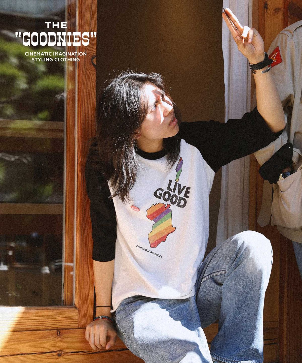 굿니스(GOODNIES) LIVE GOOD. 3/4 Sleeve Raglan T-Shirt
