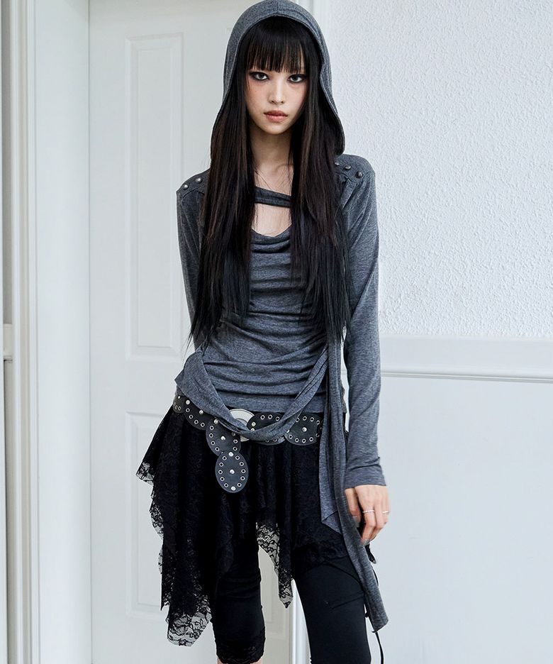 Drape Braided Hoodie (GREY)