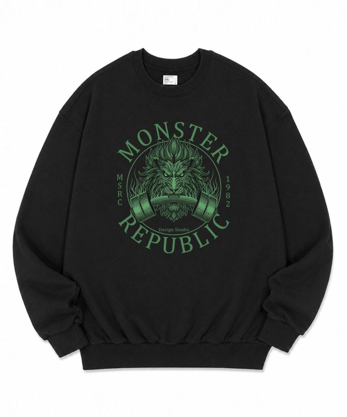몬스터리퍼블릭(MONSTER REPUBLIC) 비스트 그린 오버핏 맨투맨 블랙