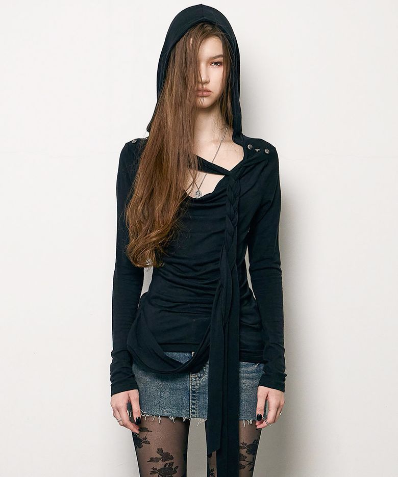 Drape Braided Hoodie (BLACK)
