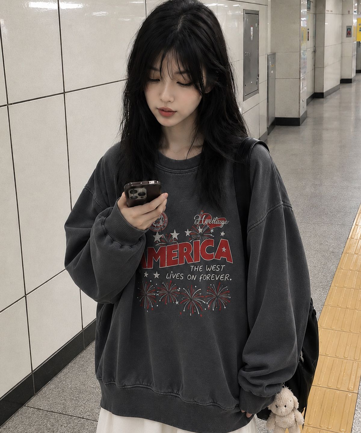 꼼파뇨(CPGN STUDIO) 아메리칸 피그먼트 스웨트셔츠 스모크블랙