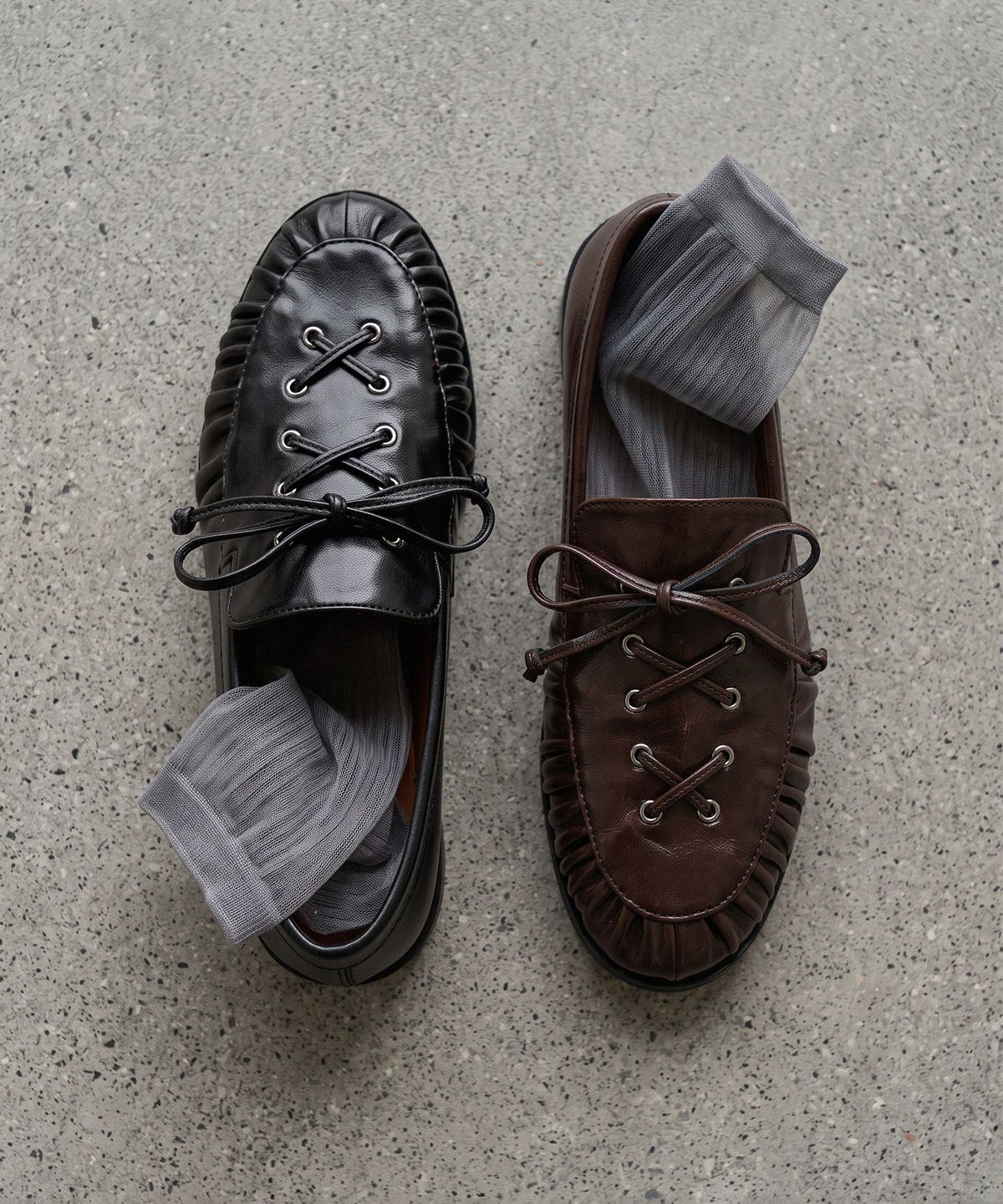 에이티티(ATT) Shirring Lace-up Ribbon Loafers (att1506)
