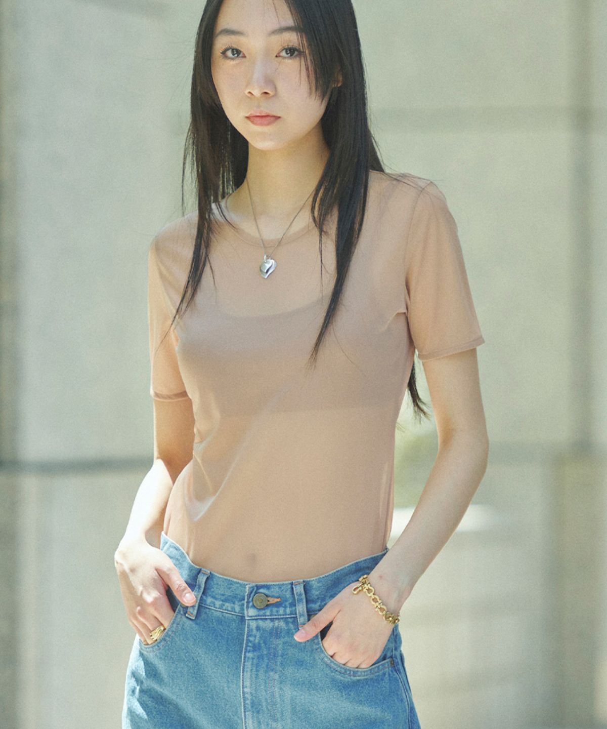 티잇도쿄(TIIT TOKYO) 티잇 도쿄 시스루 롬퍼 이너 베이지