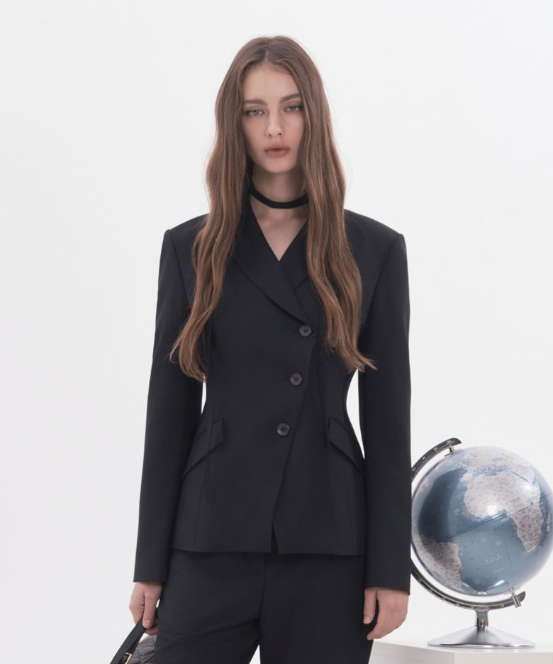 Jane Fitted Tailored Jacket - Navy