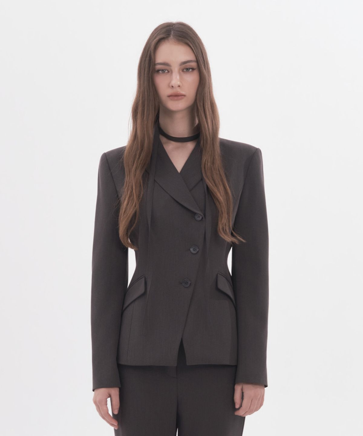 마우솔레움(MAU SOLEUM) Jane Fitted Tailored Jacket - Charcoal