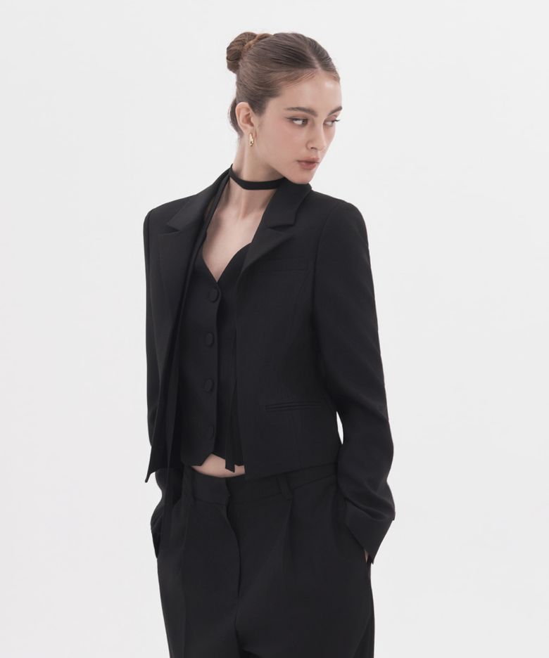 Layered Tailored Vest Jacket - Black
