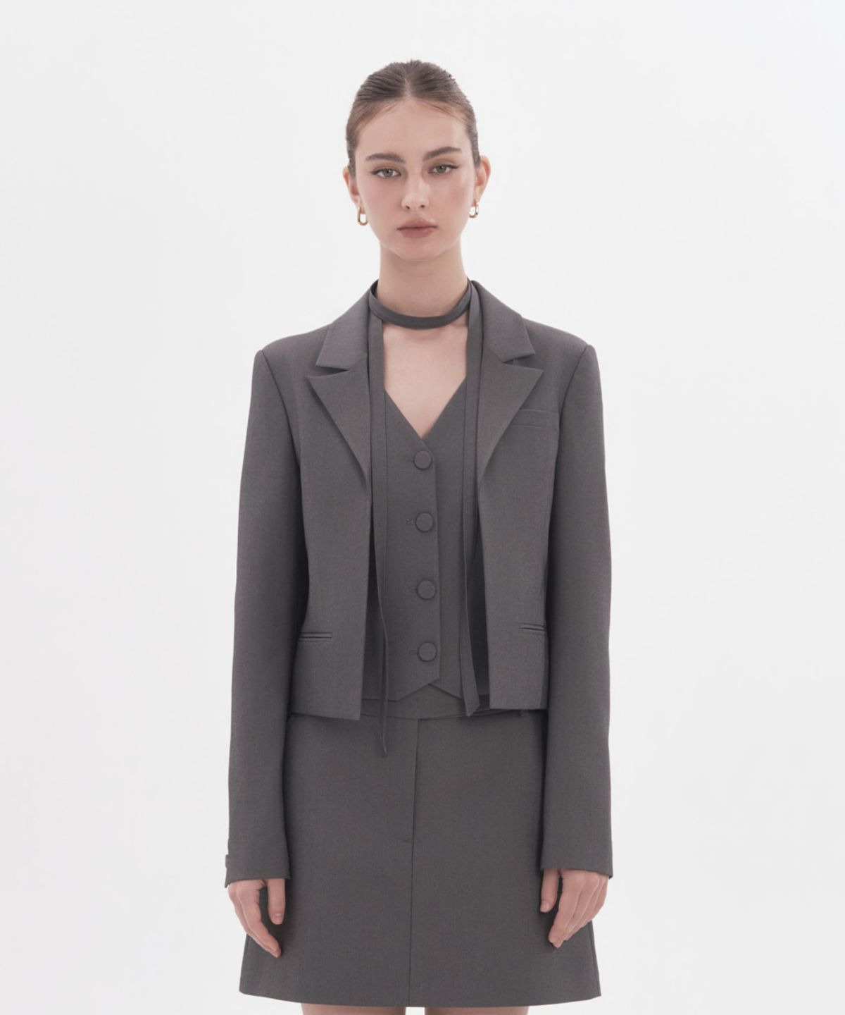 마우솔레움(MAU SOLEUM) Layered Tailored Vest Jacket - Grey