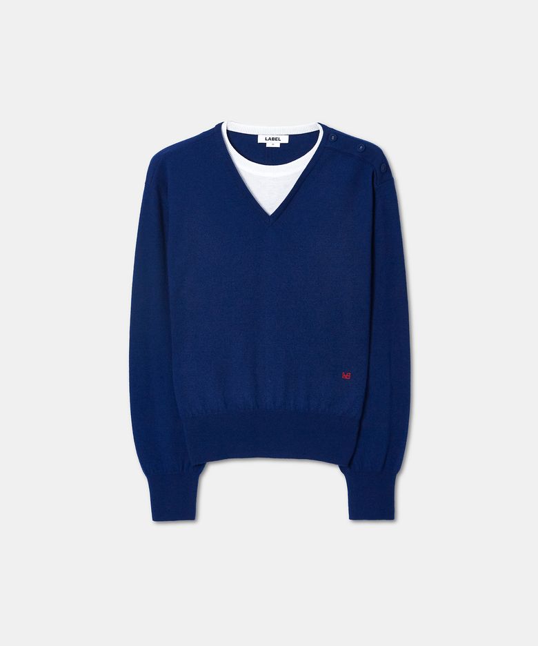 Towns layered v-neck sweater blue