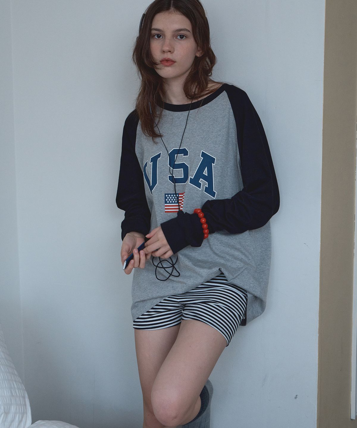 바니쉬먼트(VANISHMENT) USA raglan long tee_black
