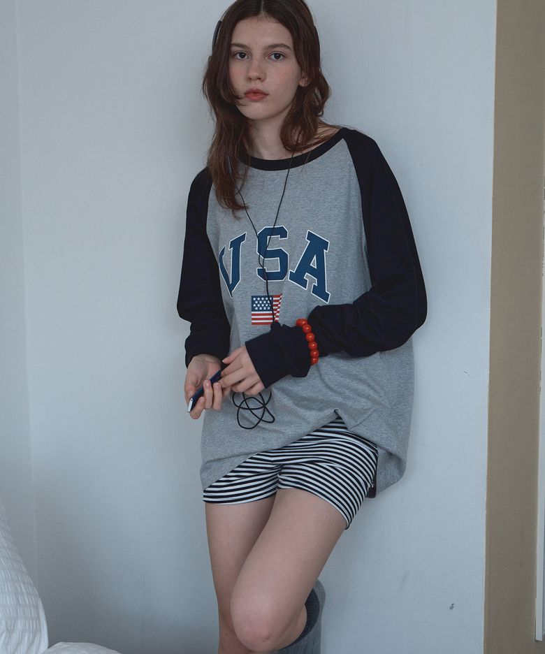USA raglan long tee_black