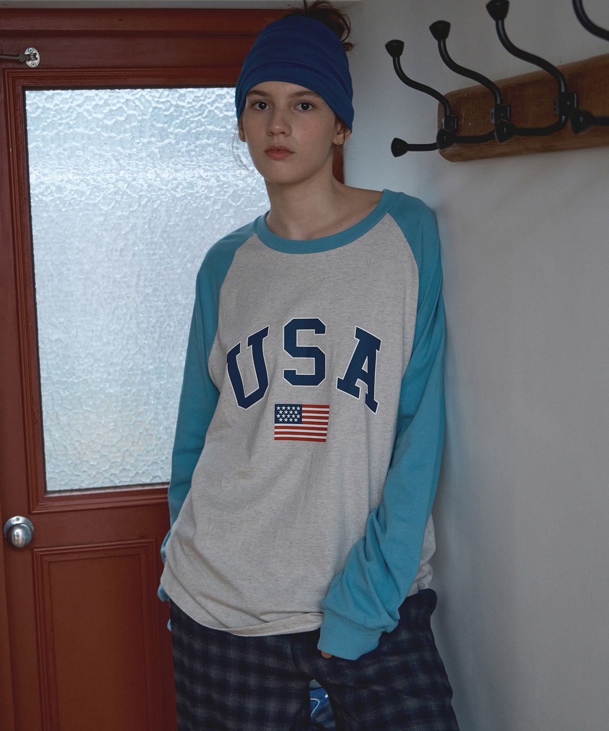 바니쉬먼트(VANISHMENT) USA raglan long tee_sky blue
