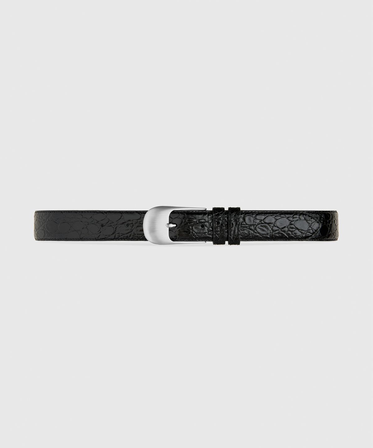 타일레(TAILLE) OMBRA BUCKLE BELT BLACK CROCO SILVER