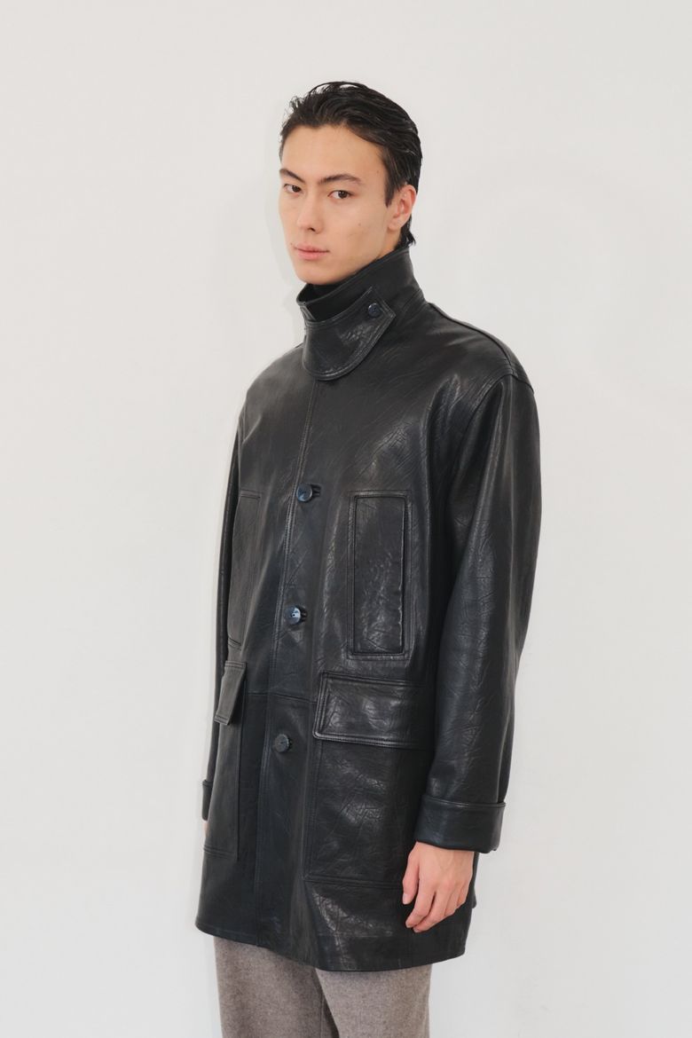 Men Nappa Lambskin Car Coat,  Black