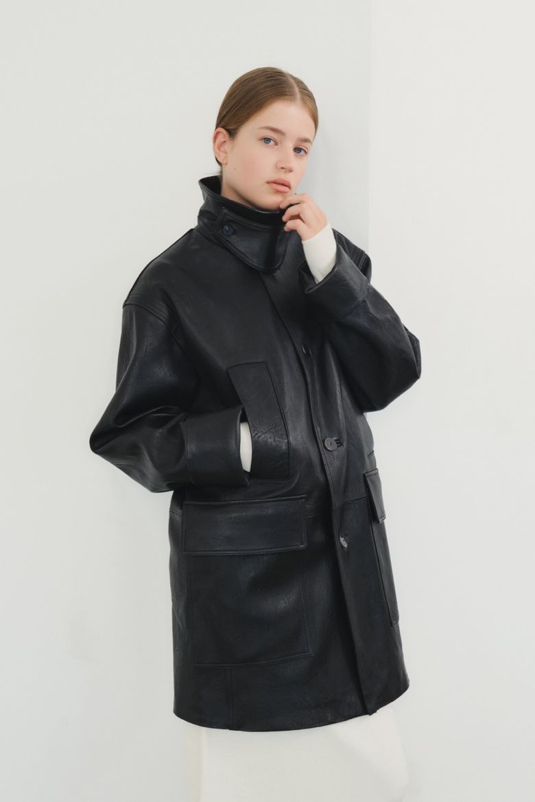 Nappa Lambskin Car Coat,  Black