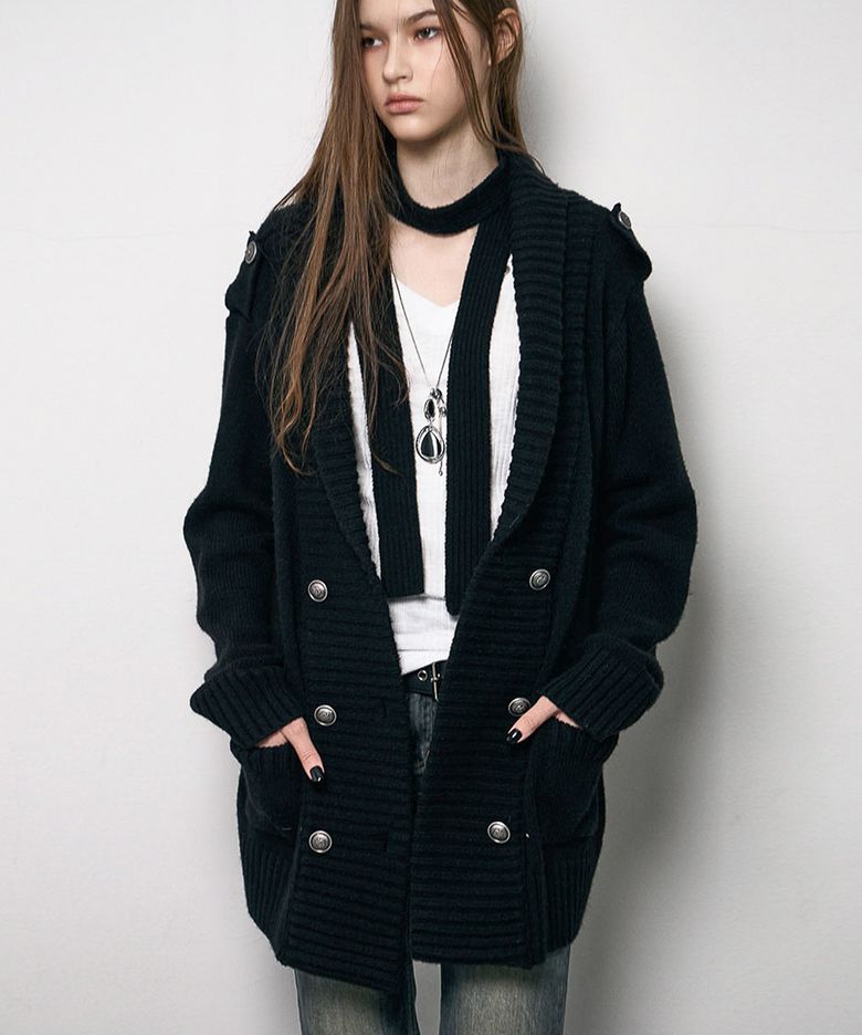 Double Button Mili Cardigan (BLACK)