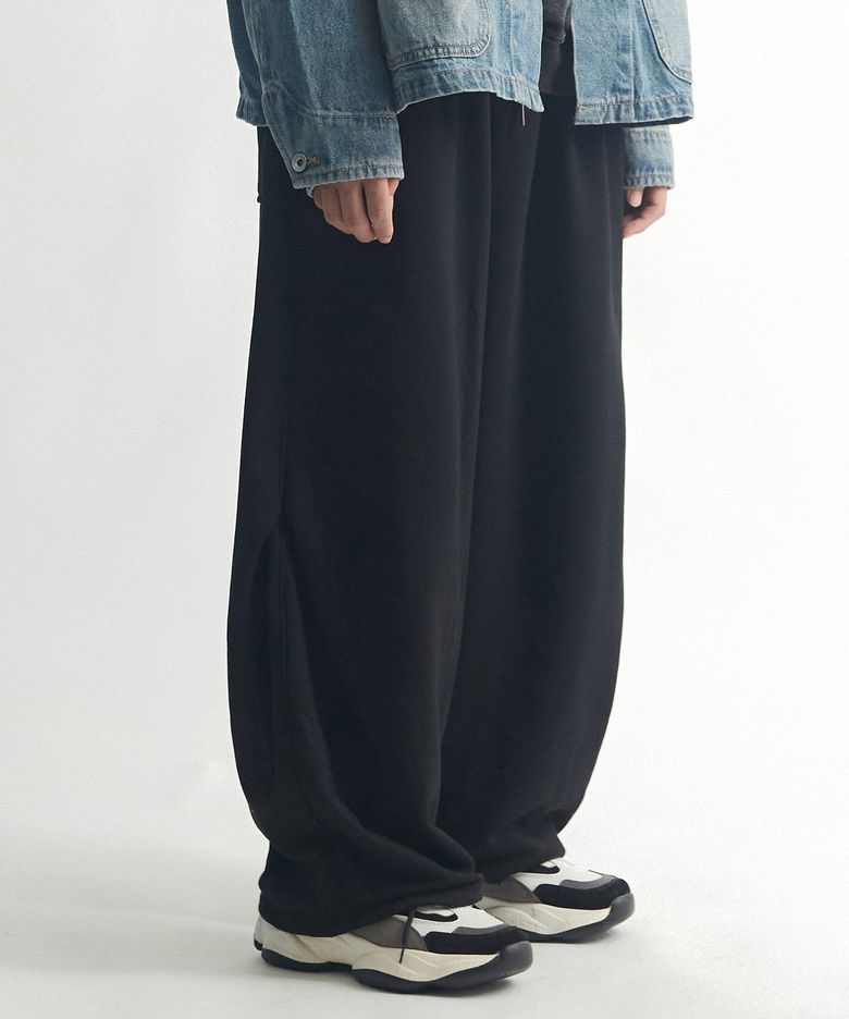 패널 벌룬 와이드 스웻 팬츠 (블랙)