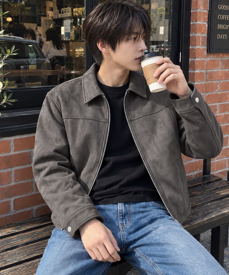 신세틱 스웨이드 카라 자켓 그레이