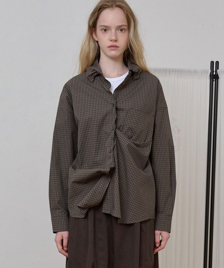 Wire Check Poplin Shirt_Brown