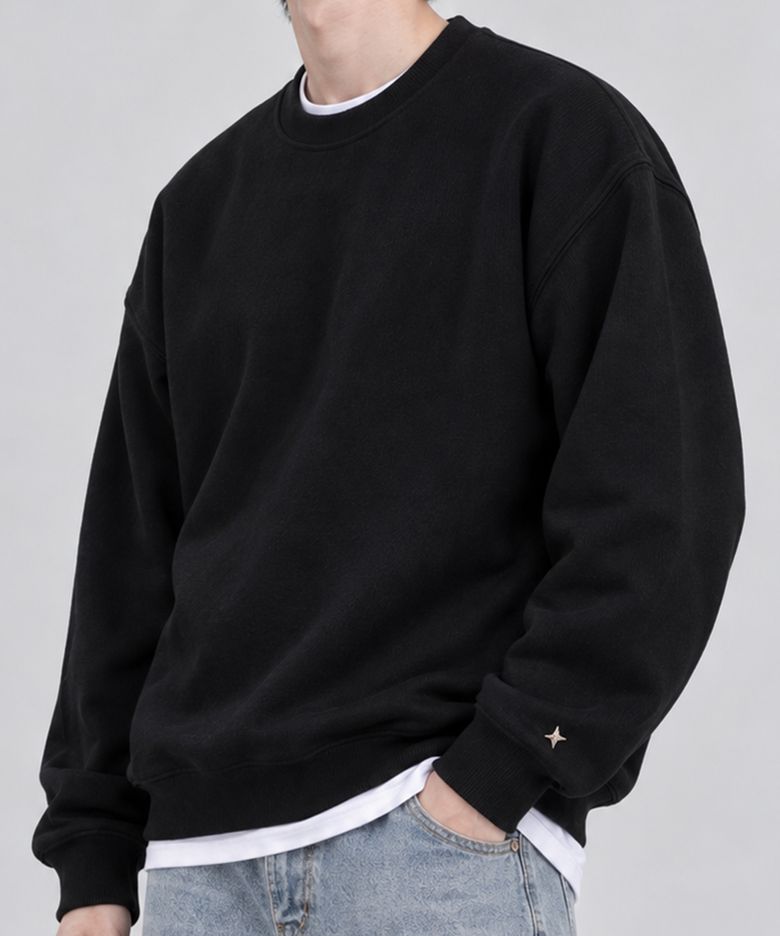 컴포트 쭈리 오버핏 무지 맨투맨 블랙