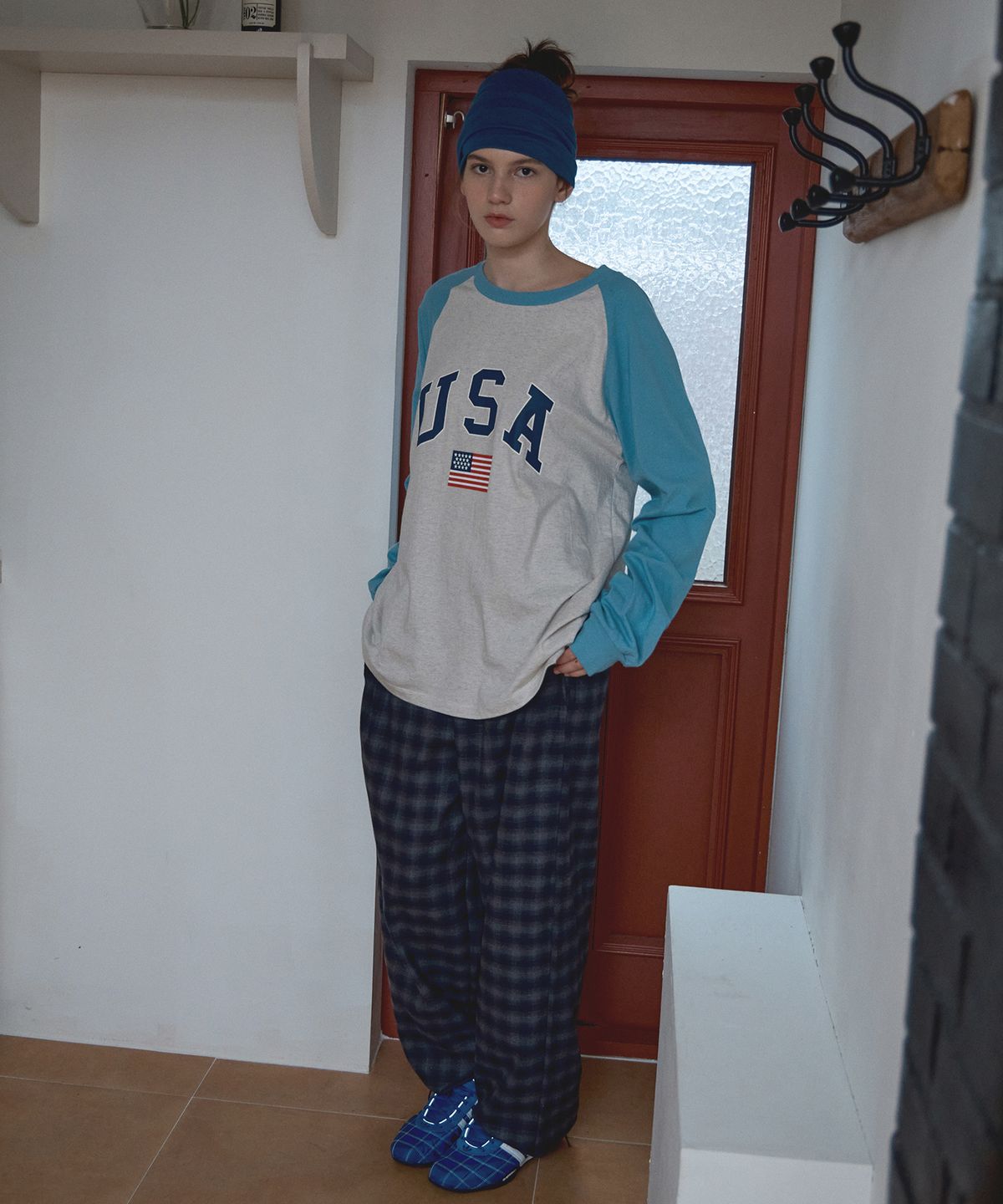 바니쉬먼트(VANISHMENT) Check relax easy pants_charcoal