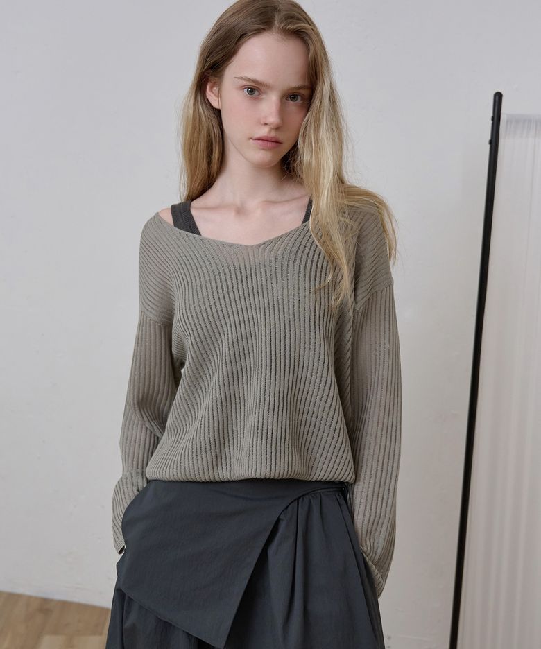 Layered V-Neck Knit_Charcoal Grey