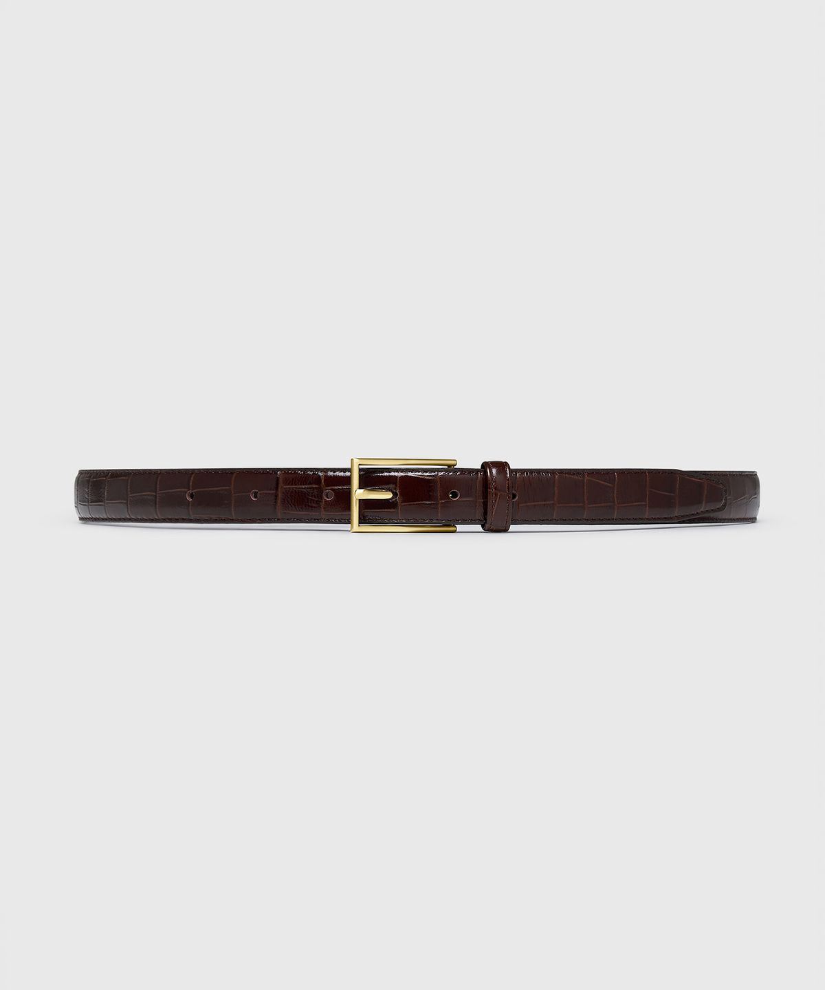 타일레(TAILLE) RECTANGLE BUCKLE BELT CHESTNUT CROCO GOLD