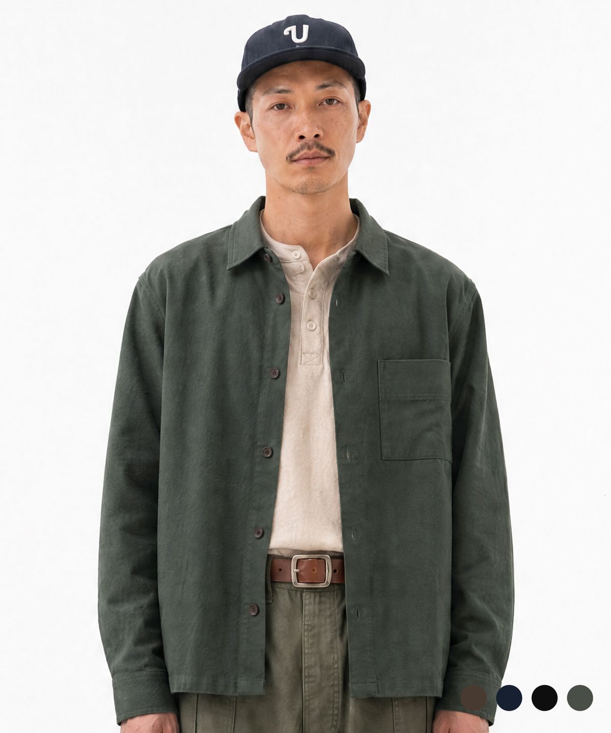 퍼스텝(PERSTEP) 워시드 무드 셔츠 카키 JILS4784