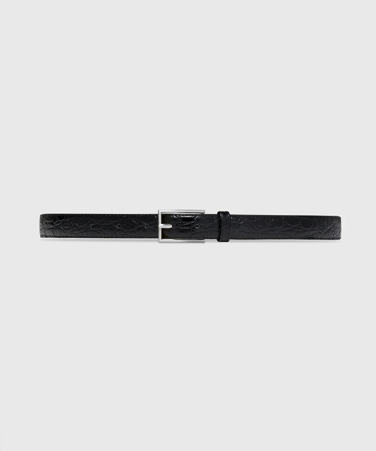 타일레(TAILLE) RECTANGLE BUCKLE BELT BLACK CROCO SILVER