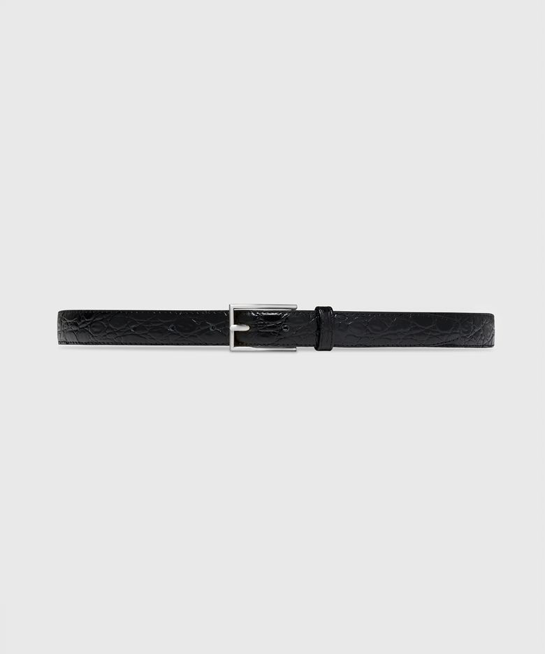 RECTANGLE BUCKLE BELT BLACK CROCO SILVER
