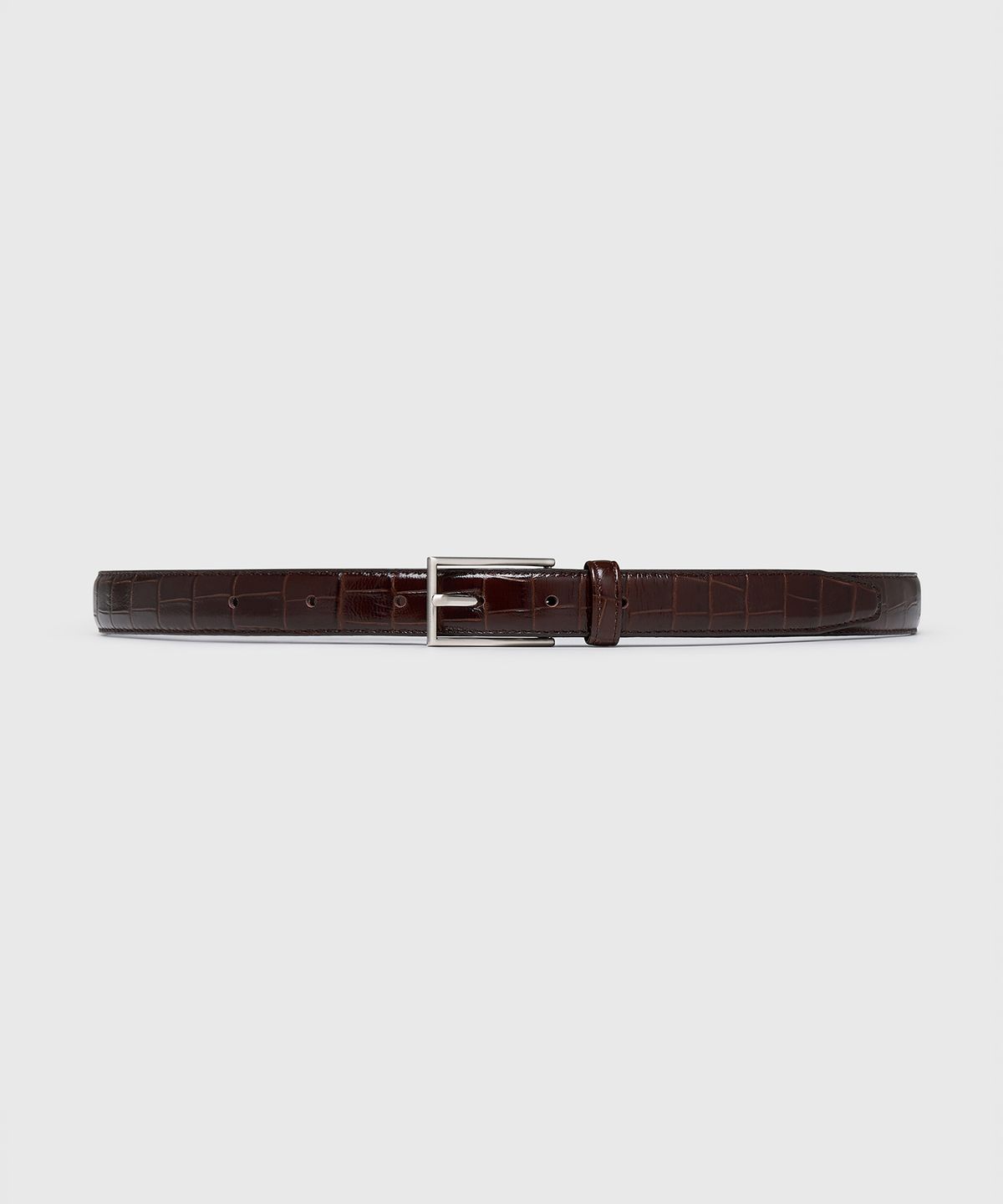 타일레(TAILLE) RECTANGLE BUCKLE BELT CHESTNUT CROCO SILVER