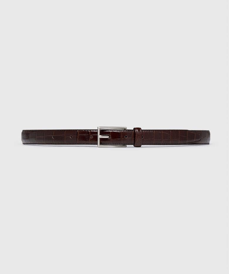 RECTANGLE BUCKLE BELT CHESTNUT CROCO SILVER