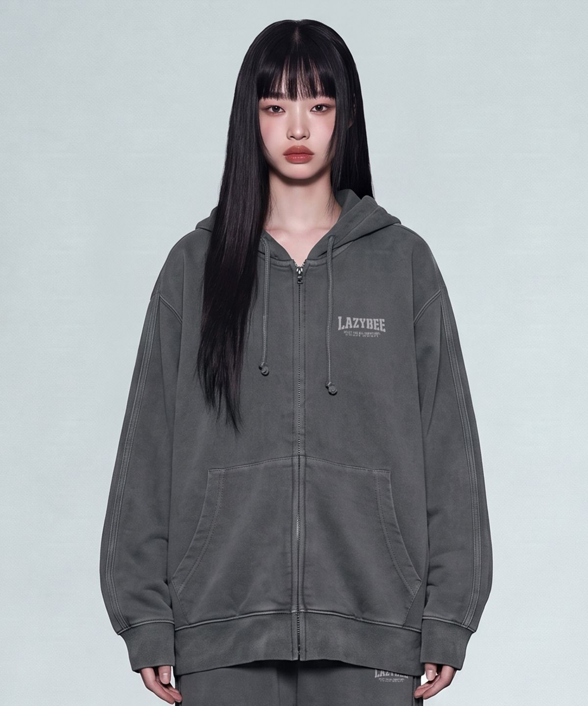 레이지비(LAZYBEE) 트랙 피그먼트 루즈핏 후드 집업 자켓 W 차콜