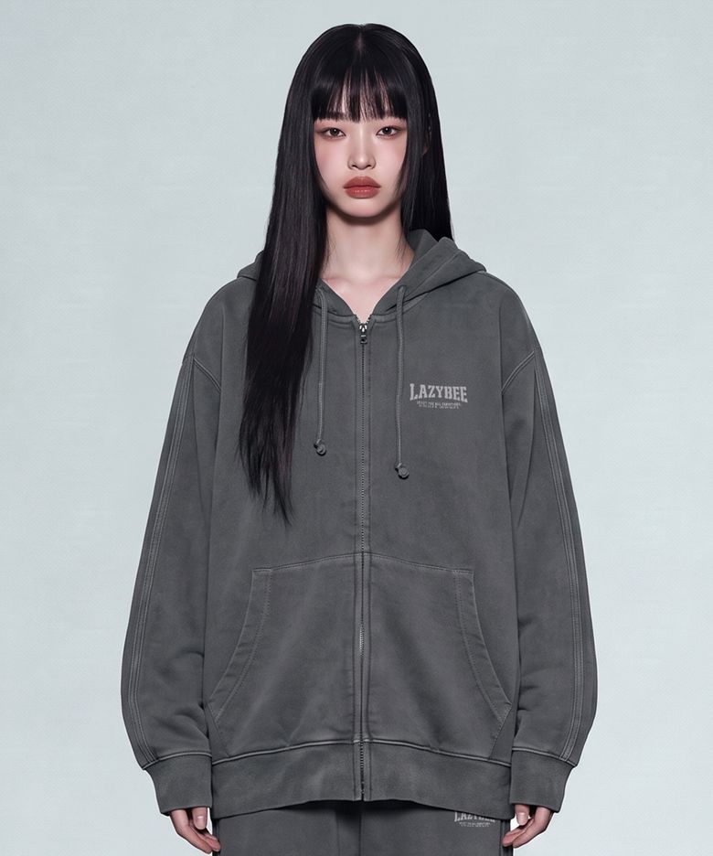트랙 피그먼트 루즈핏 후드 집업 자켓 W 차콜